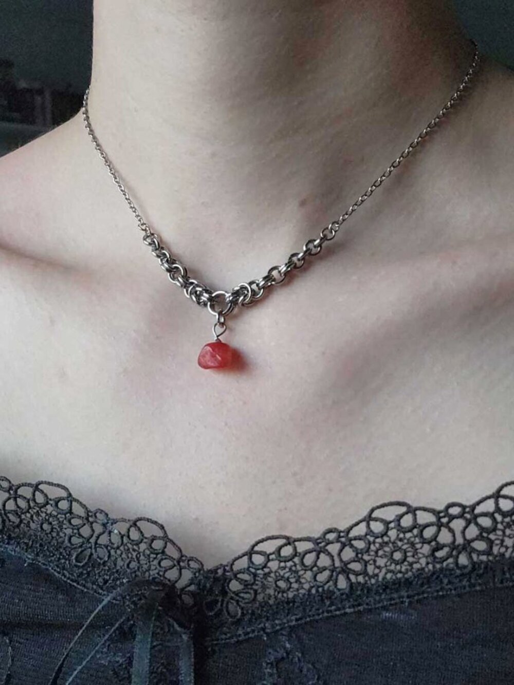 Gothic red quartz and silver necklace